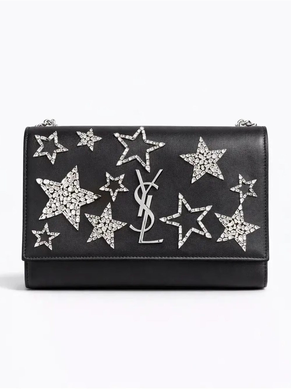 Saint Laurent Black Leather Star-Embellished Chain Shoulder Bag